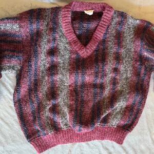 Vintage Cezar Italian Wool Blend V Neck Striped Sweater Jumper Women’s Large